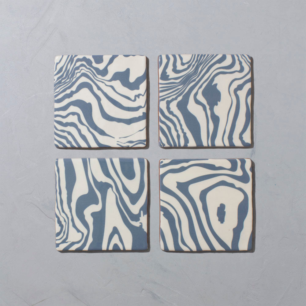 Blue & White "Pour" Glazed Square Tile