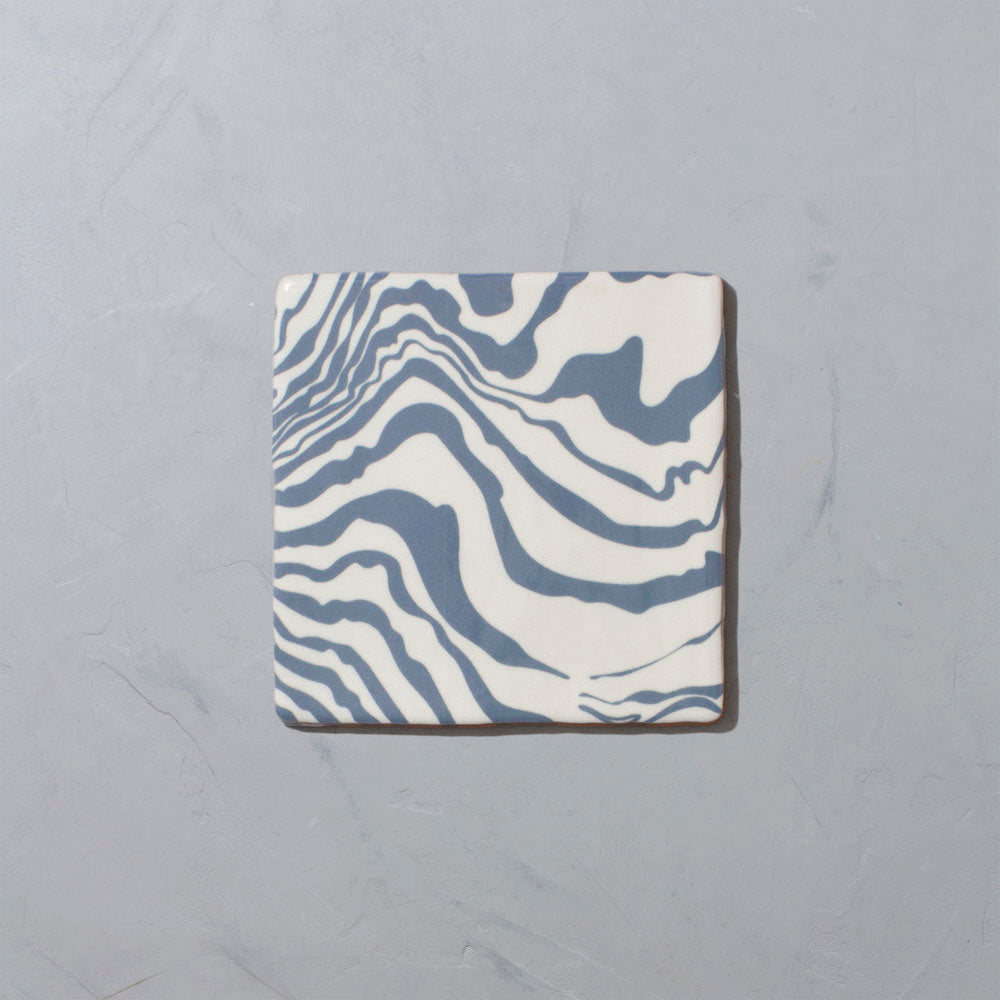 Blue & White "Pour" Glazed Square Tile