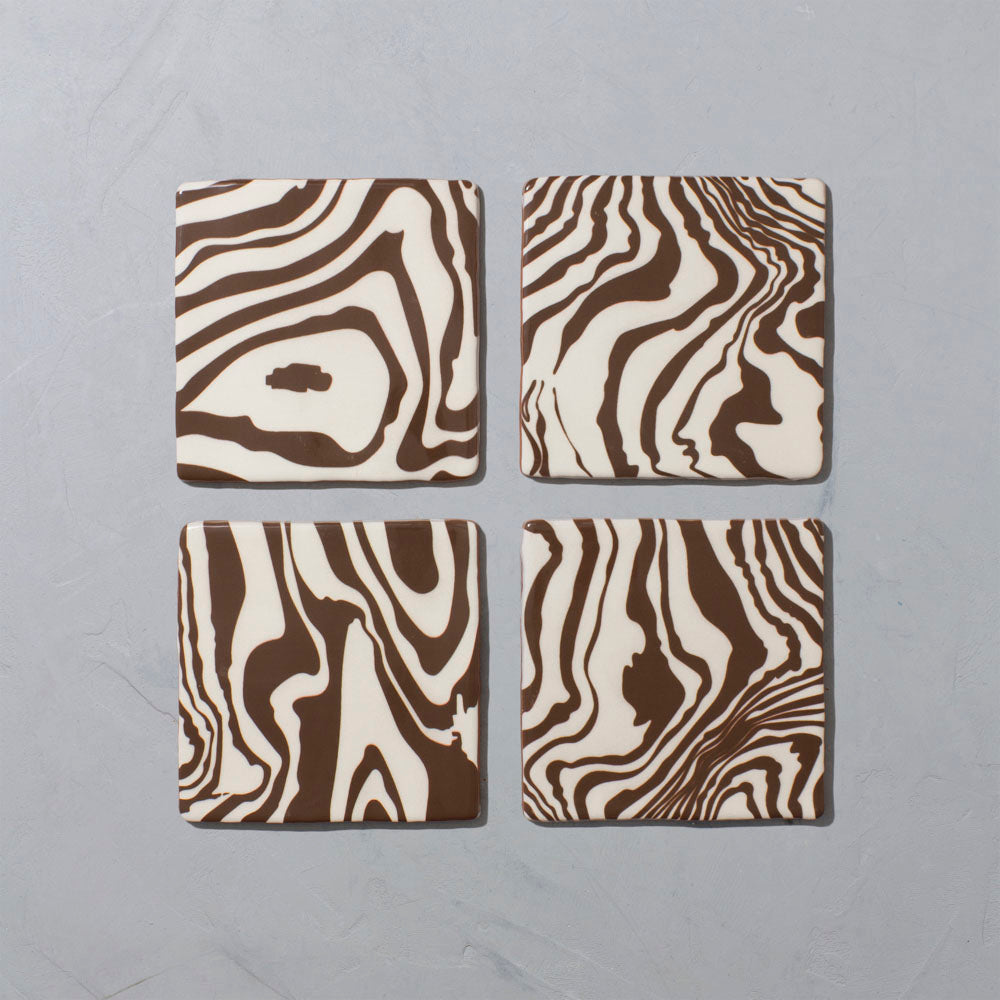 Brown & White "Pour" Glazed Square Tile