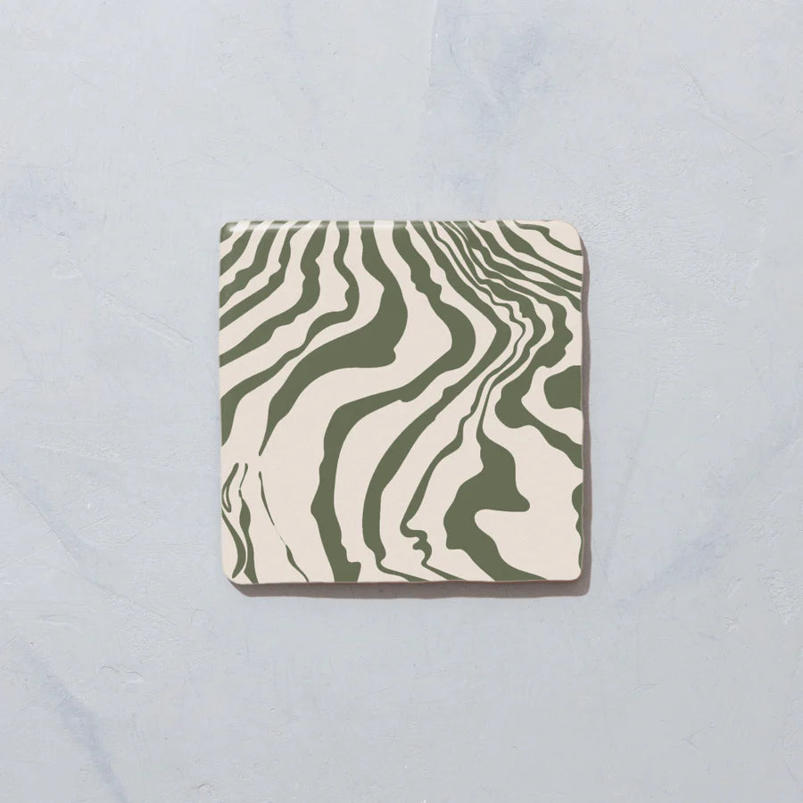 Green & White "Pour" Glazed Square Tile