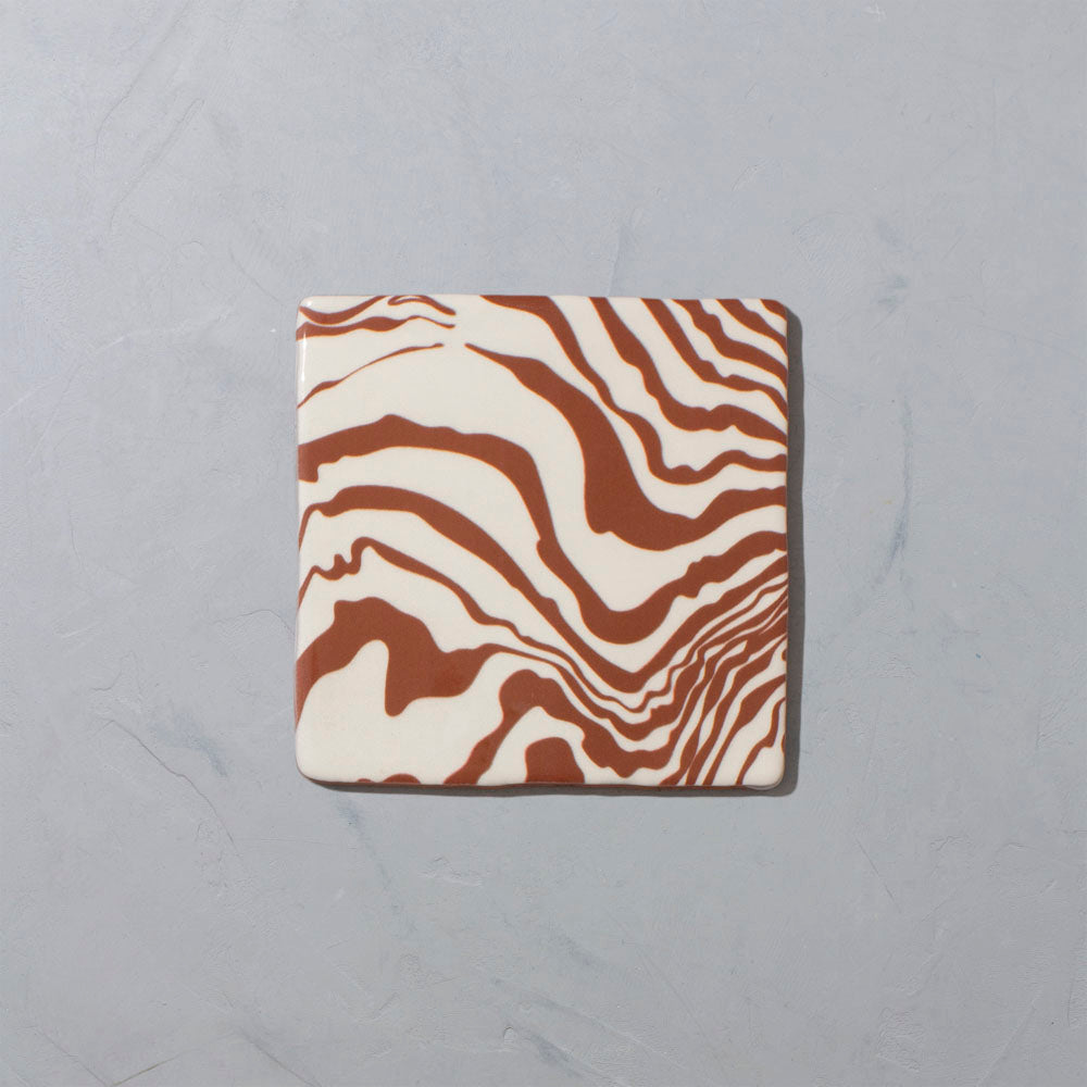 Terracotta & White "Pour" Glazed Square Tile