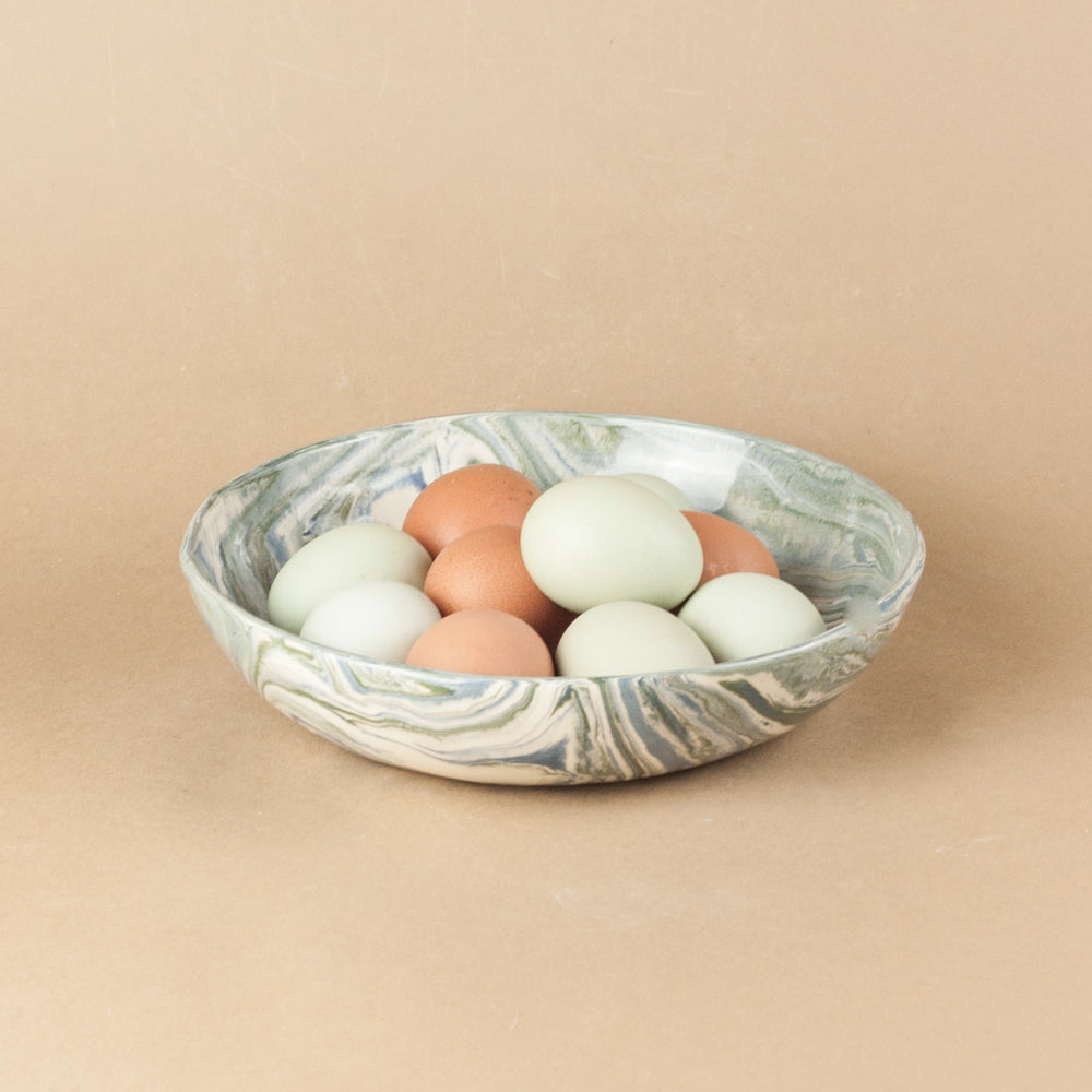 Blue Green & White Space Marble Pasta Bowl