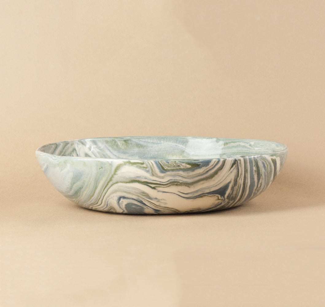 Blue Green & White Space Marble Pasta Bowl