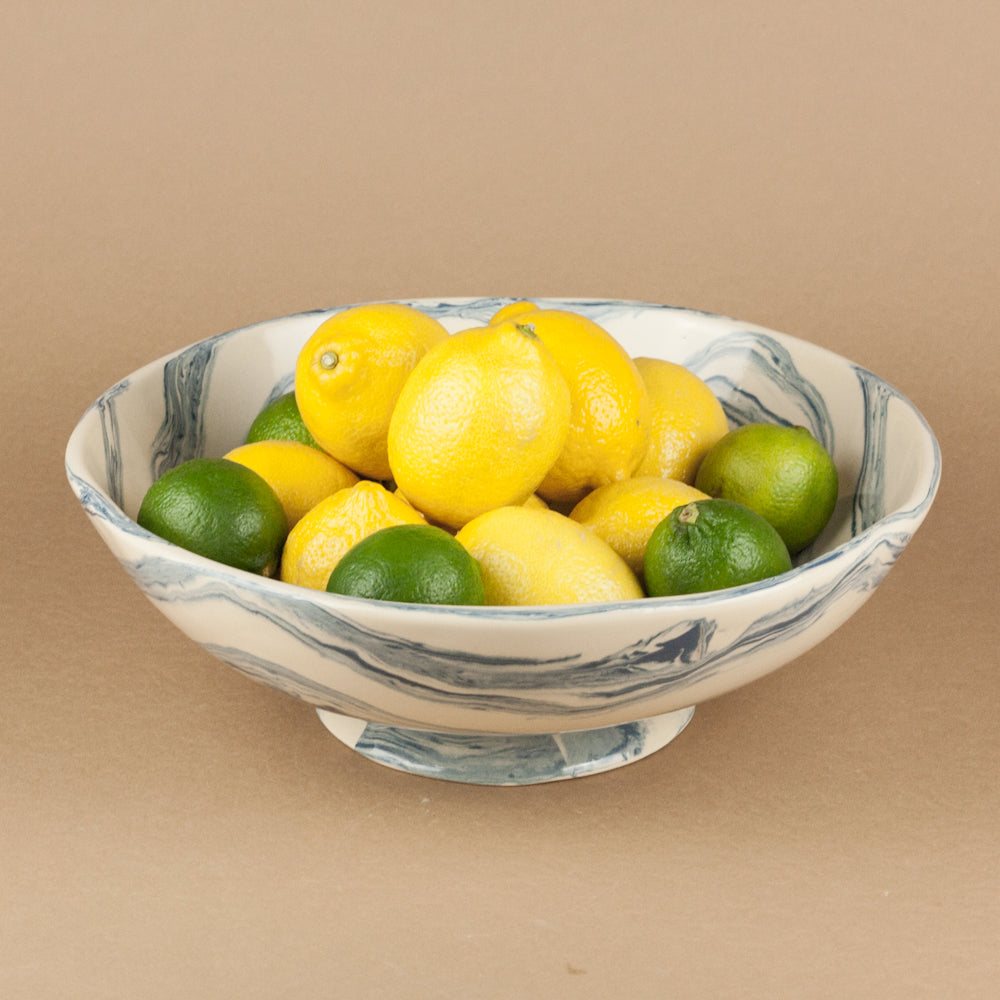 Blue & White Swirl Footed Fruit Bowl