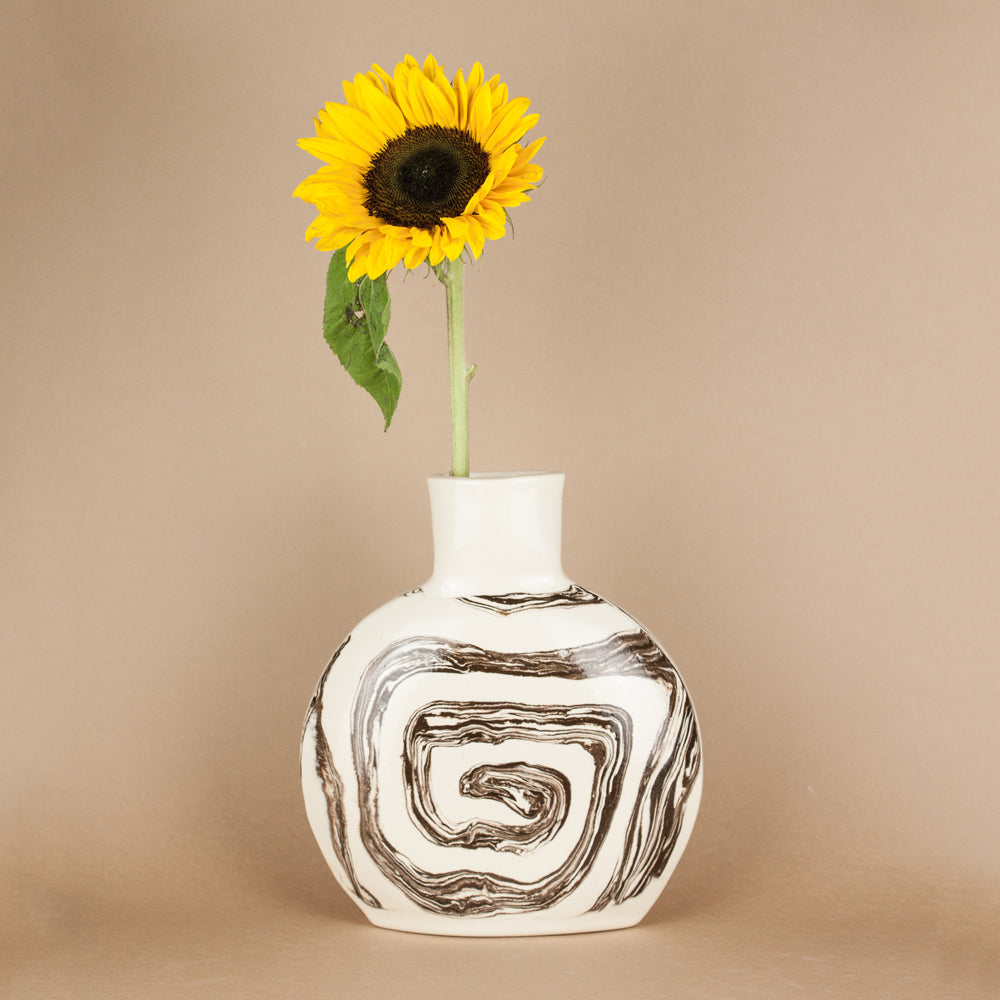 Small Brown & White Escargot Swirl Vase