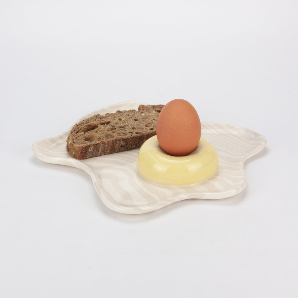 Yellow & White Marble Egg Cup Plate