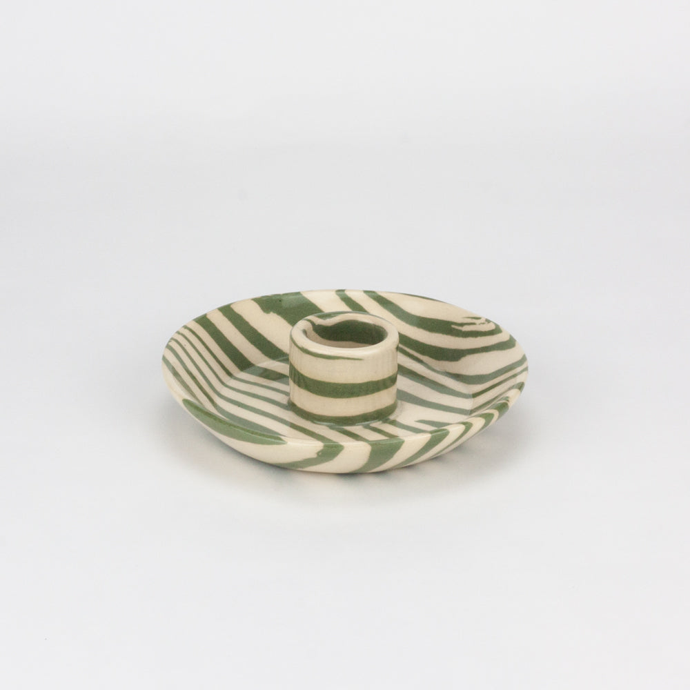 Green & White Incense and Candle Holder