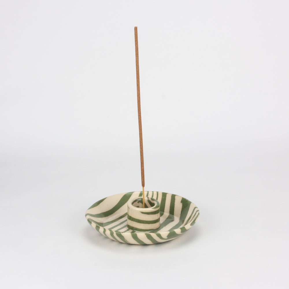 Green & White Incense and Candle Holder