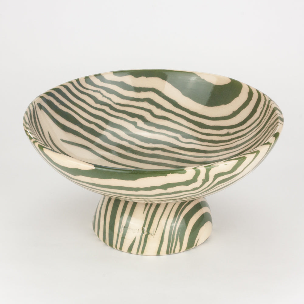 Green & White Medium Shorty Chalice Bowl