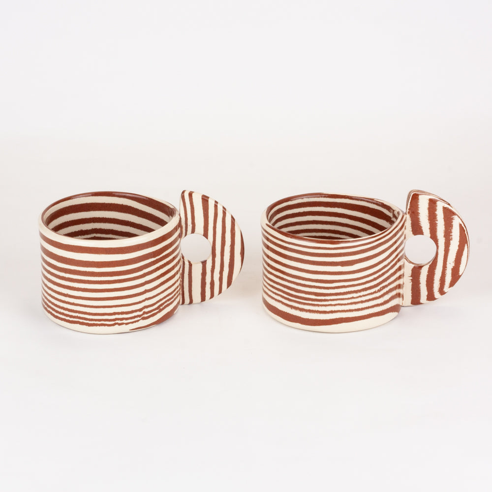 Set of 2 Terracotta & White Mugs