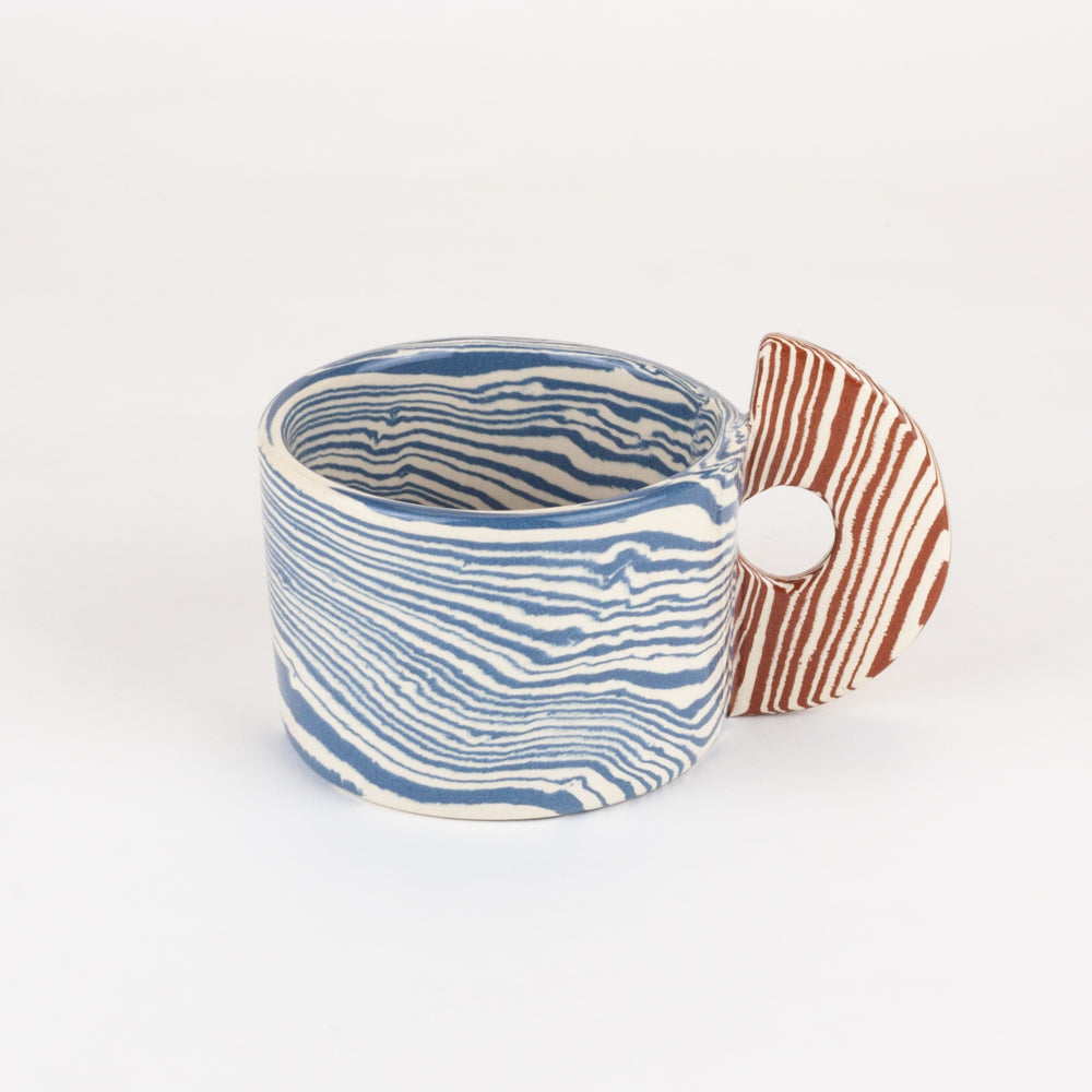 Set of 2 bi-colour Blue & Terracotta Marble Mugs