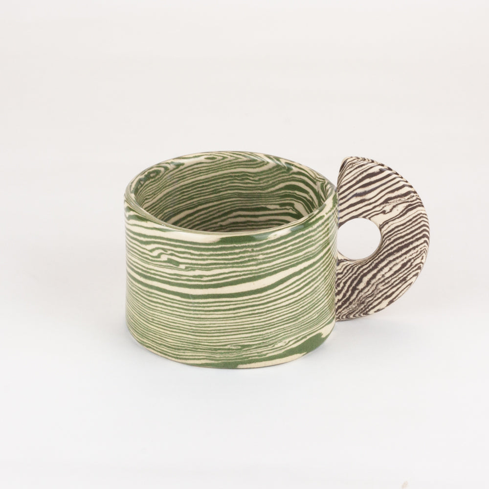 Set of 2 bi-colour Green & Brown Marble Mugs