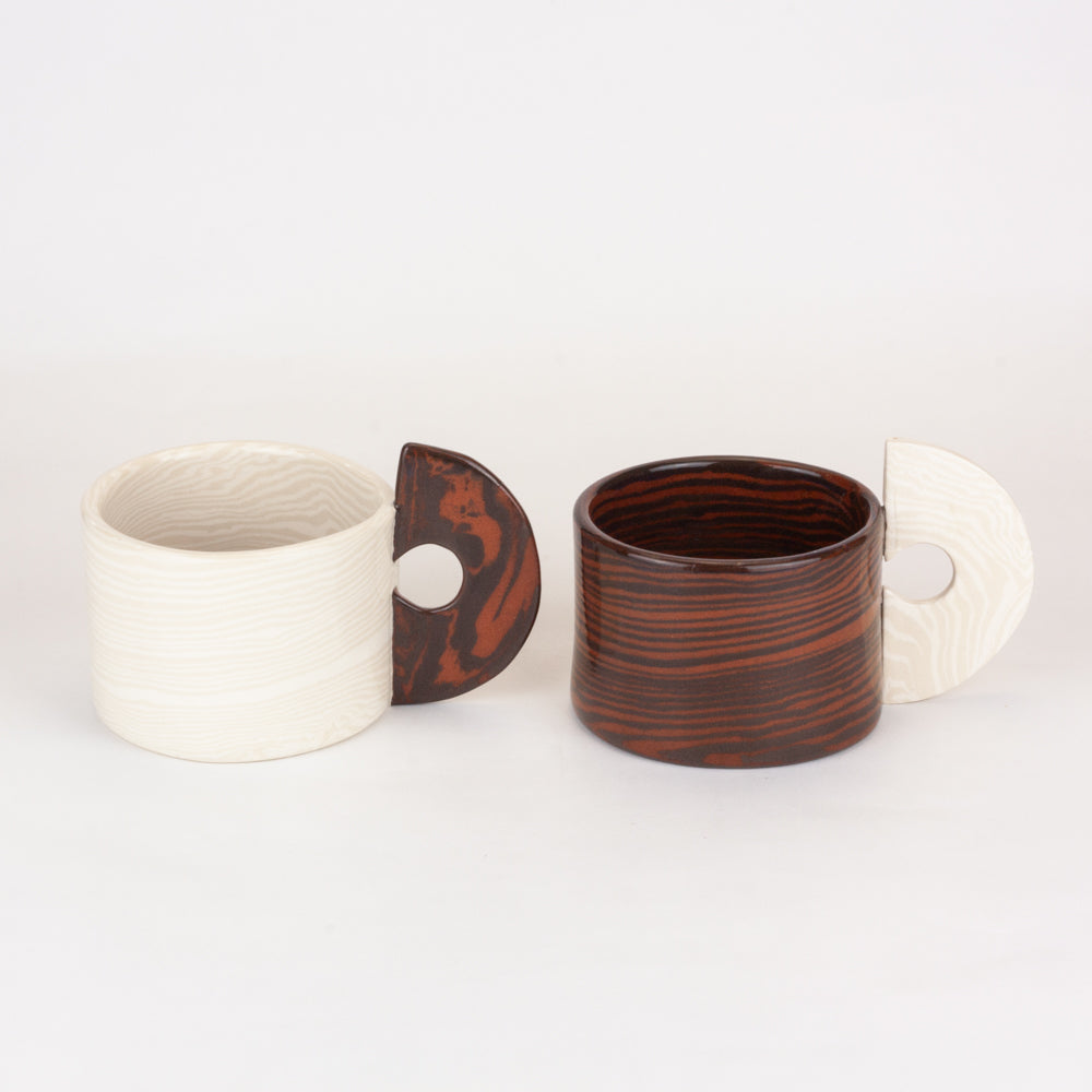 Set of 2 bi-colour Brown, Terracotta and Oatmeal Marble Mugs