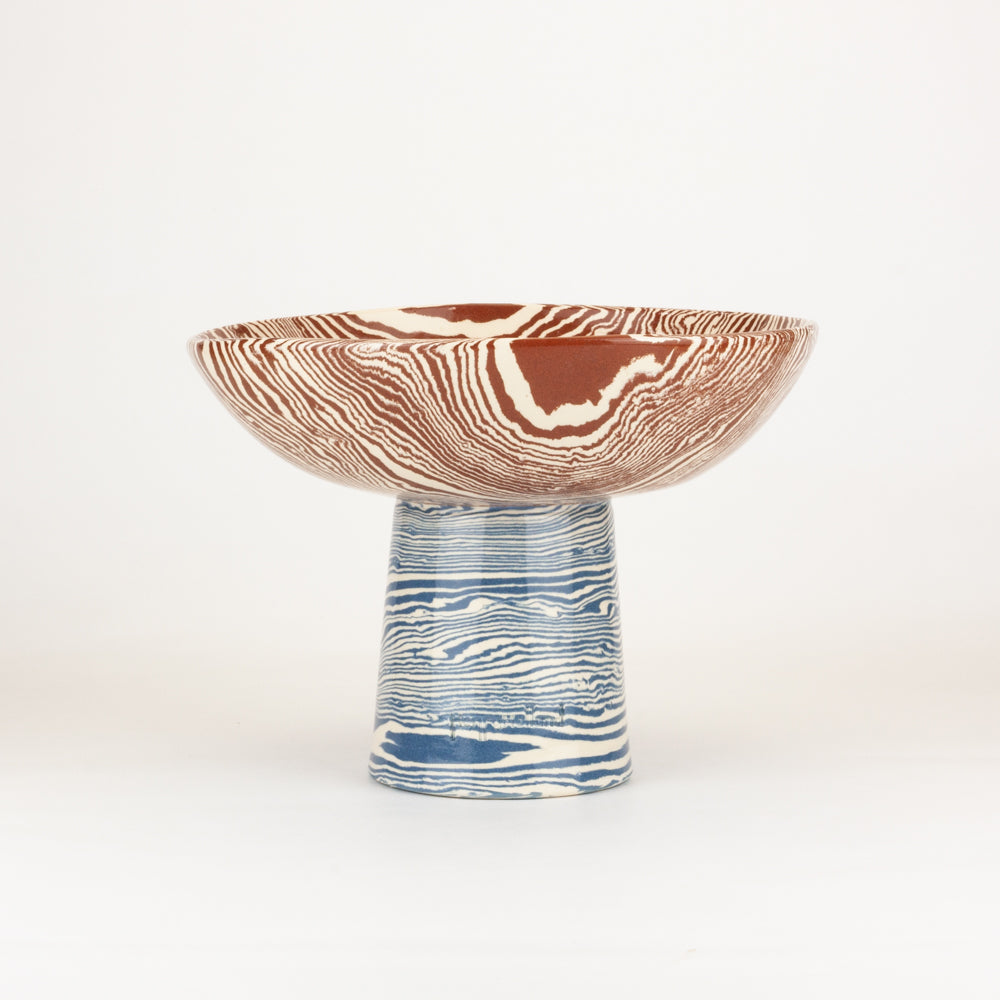 Bi-Colour Terracotta & Blue Medium Chalice Bowl