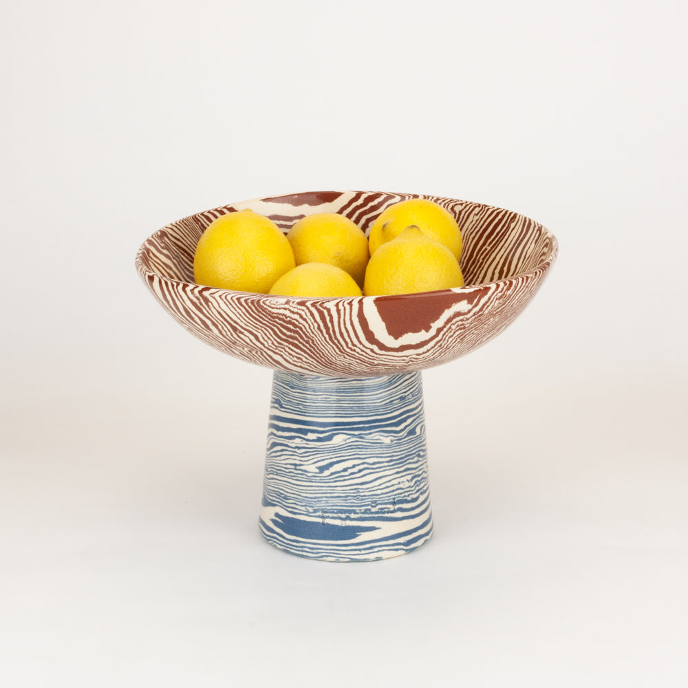 Bi-Colour Terracotta & Blue Medium Chalice Bowl