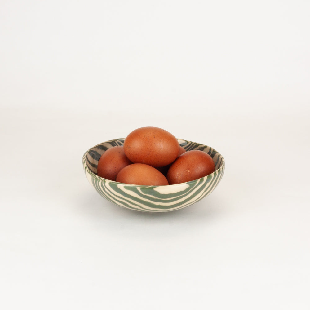 Set of 2 Green & White Small Bowls