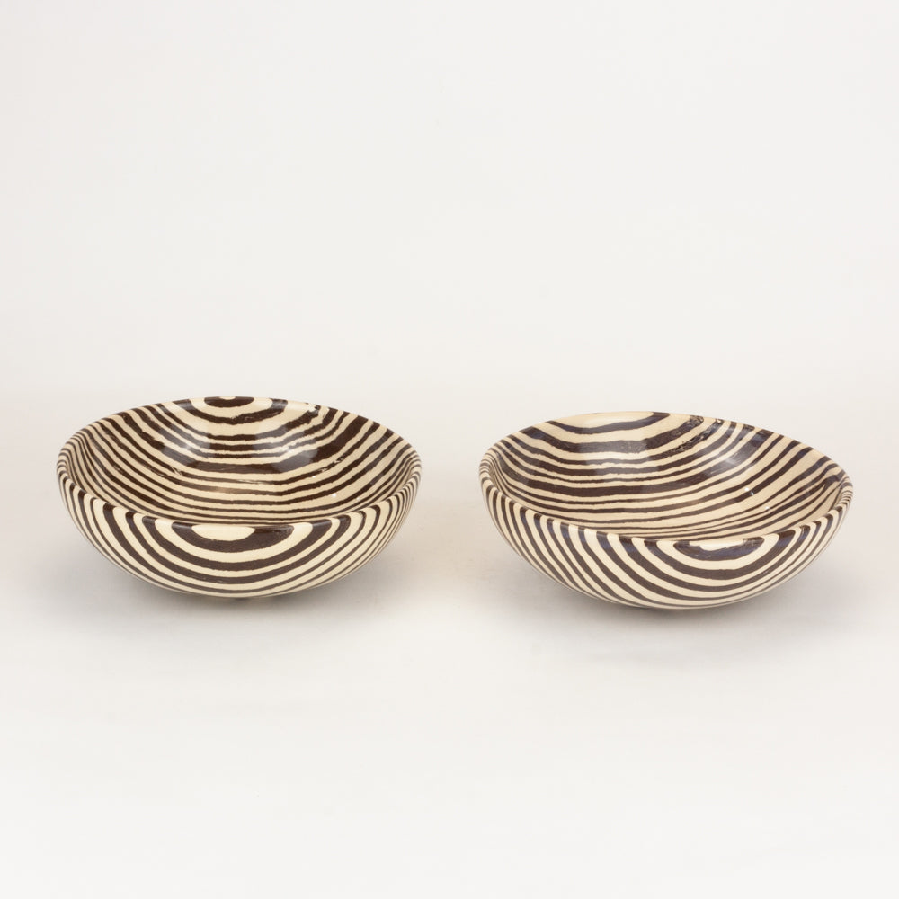 Set of 2 Brown & White Small Bowls