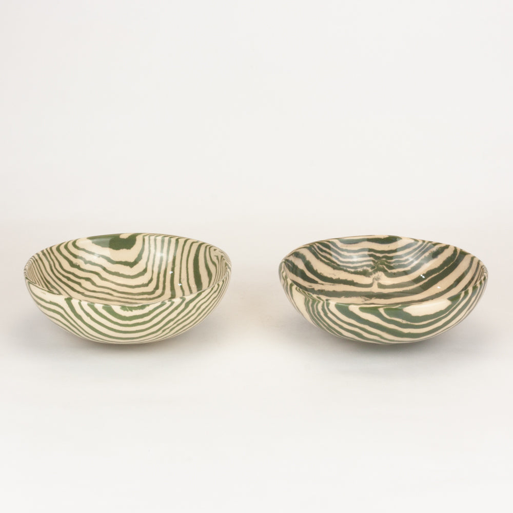 Set of 2 Green & White Small Bowls