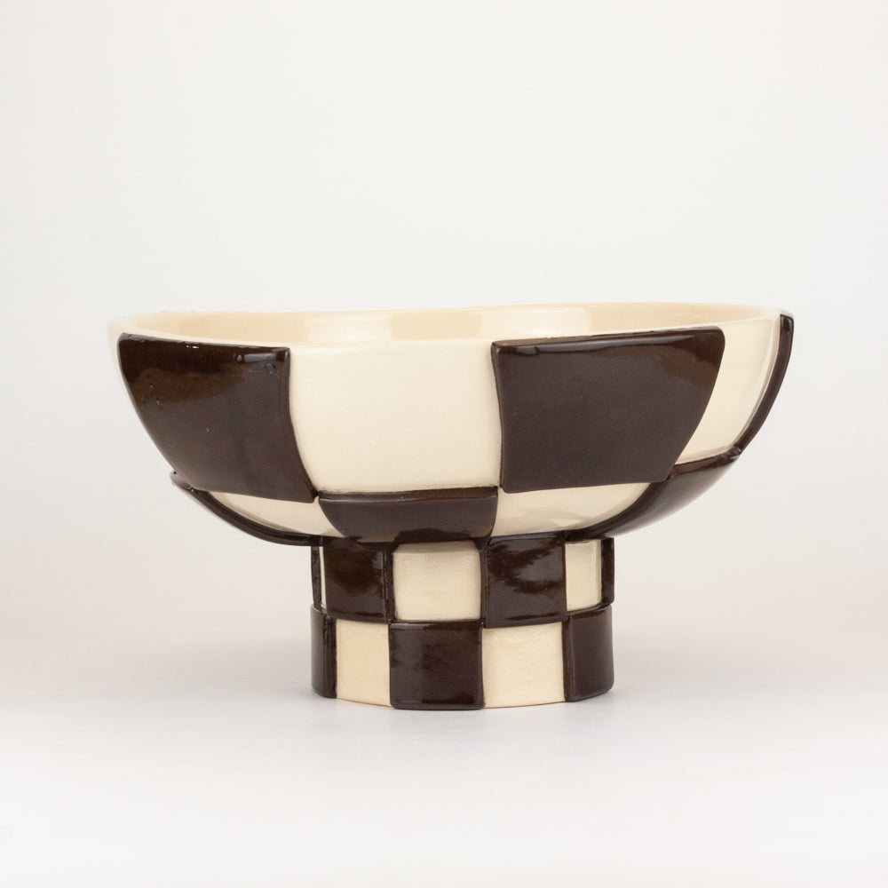 Brown and White Extra Large 3D Short Checkerboard Chalice