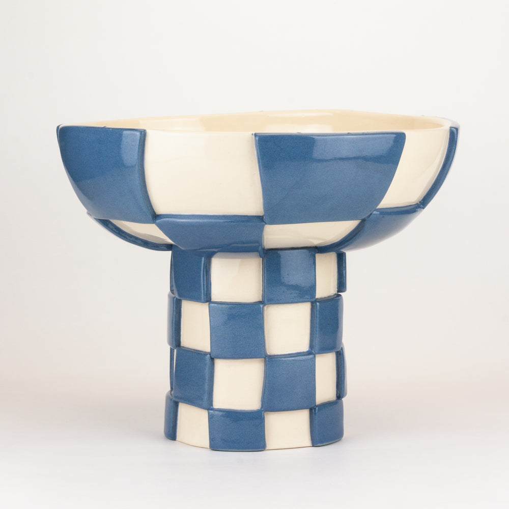 Blue and White Extra Large 3D  Checkerboard Chalice