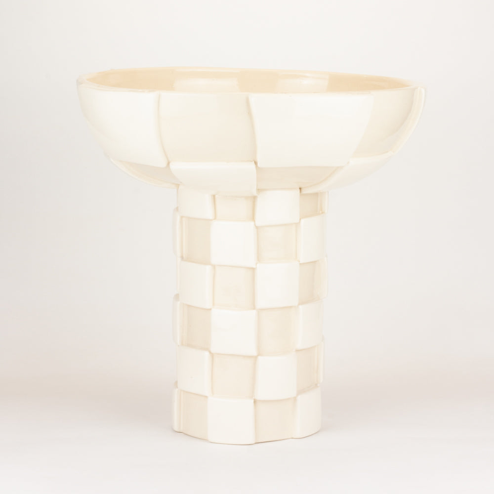 Oatmeal and White Extra Large 3D Tall Checkerboard Chalice