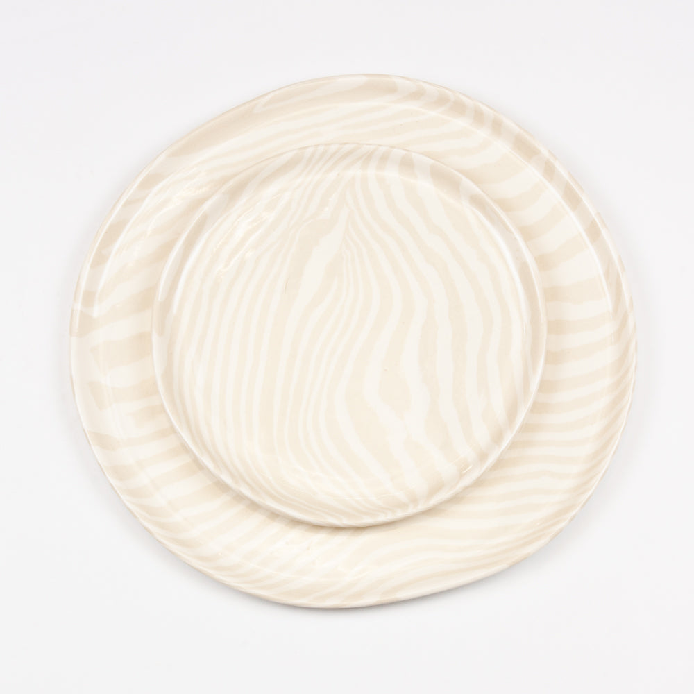 3 Piece Oatmeal & White Dinner Set