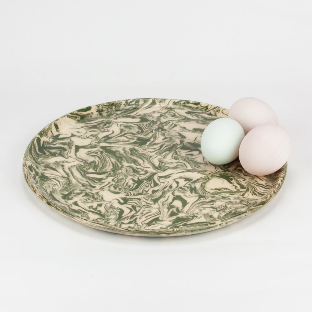 Green & White Galaxy Dinner Plate