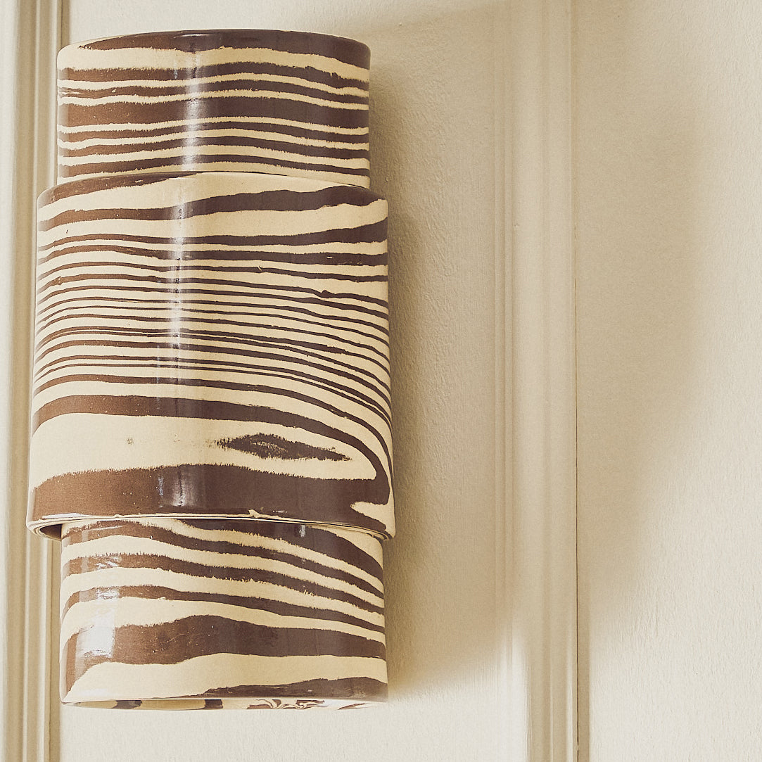 Wall Sconce TALL Brown & White Light Covering