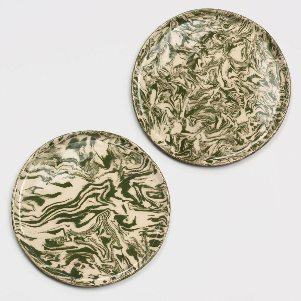 Set of 2 Green & White Galaxy Dinner Plate