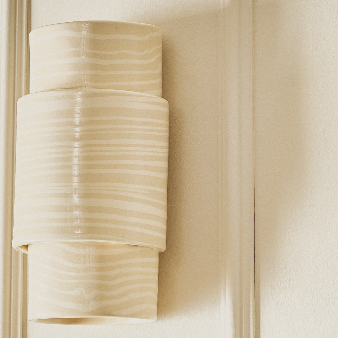 Wall Sconce TALL Oatmeal & White Light Covering