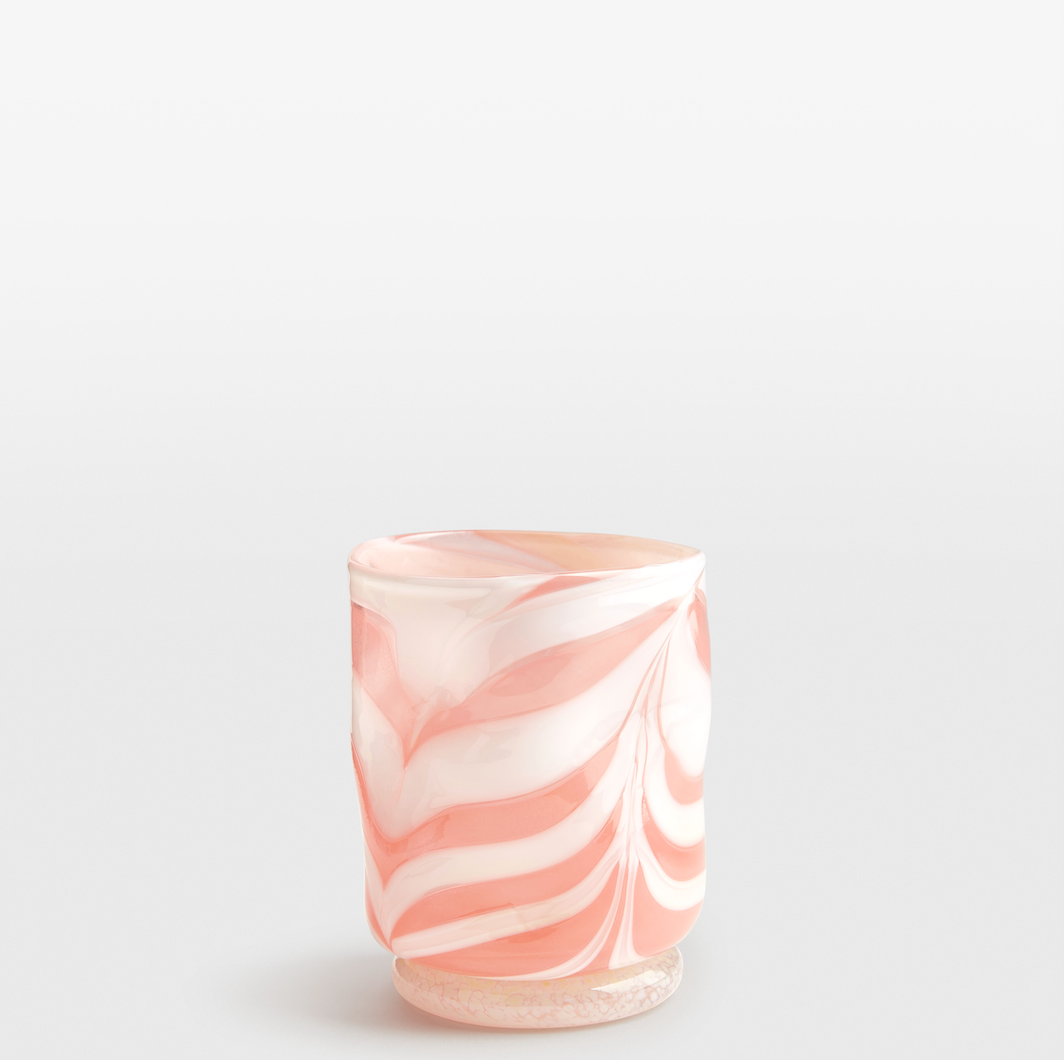 Pink and White Swirl Mid-Ball Glass Tumbler