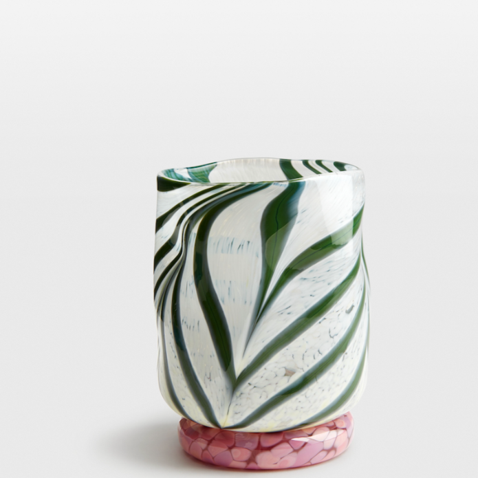 Green and White Swirl Mid-Ball Glass Tumbler