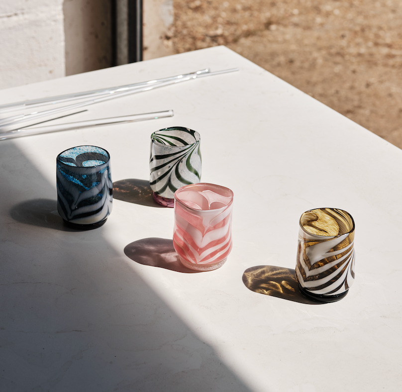 Mix Set of Four Swirl Mid-Ball Glass Tumblers